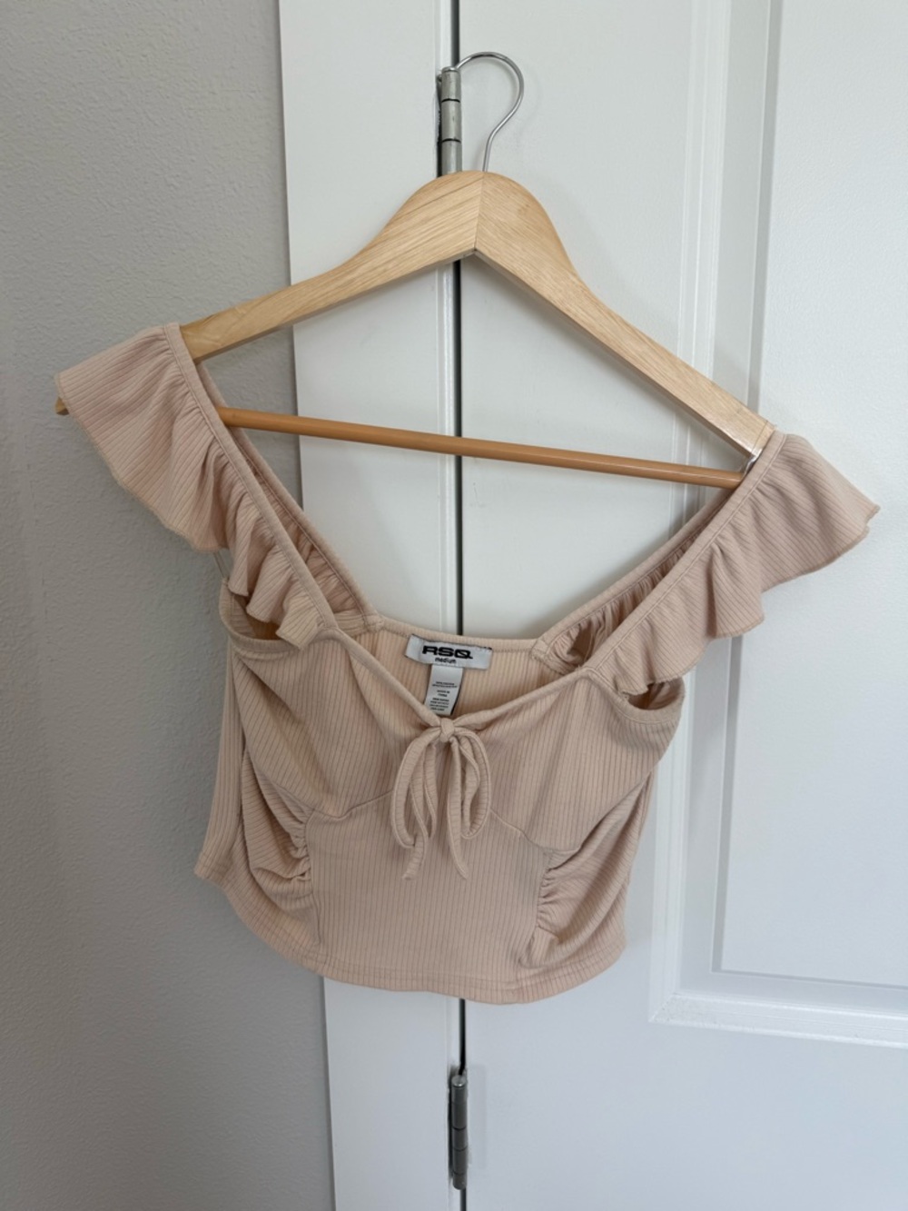 RSQ Blush Pink Ruffle Tie-Front Crop Top